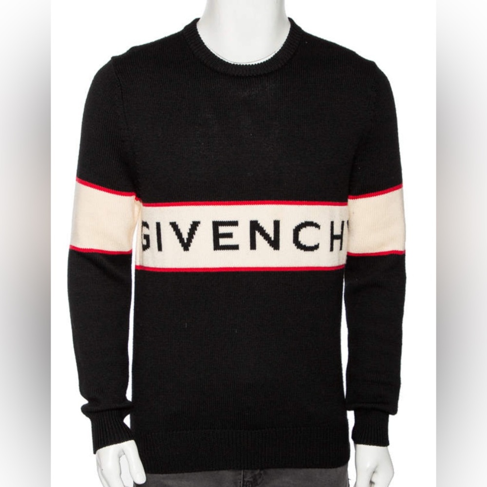 Givenchy Logo-Intarsia Wool Sweater in black size M